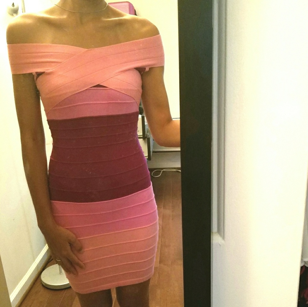 Off shoulder bandage Pink Purple Ombre Dress